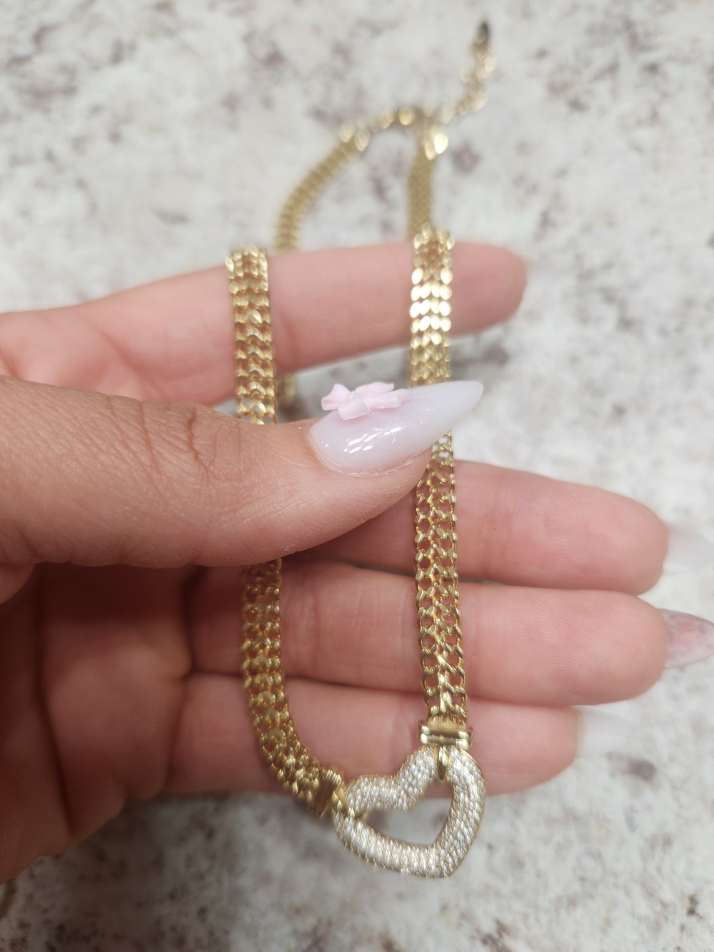 Gold Plated Heart Pendant Necklace - Pink Accent -
